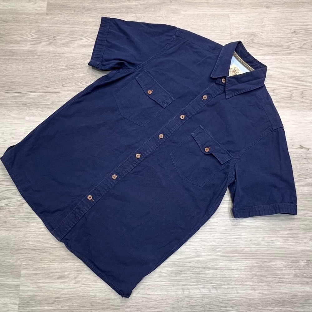 Pusser's West Indies Bamboo Blend Button Up Shirt Medium Navy Blue